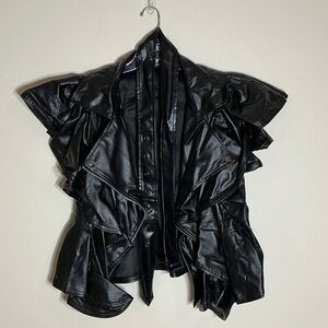 Women's Black Ruffled Faux Leather Jacket